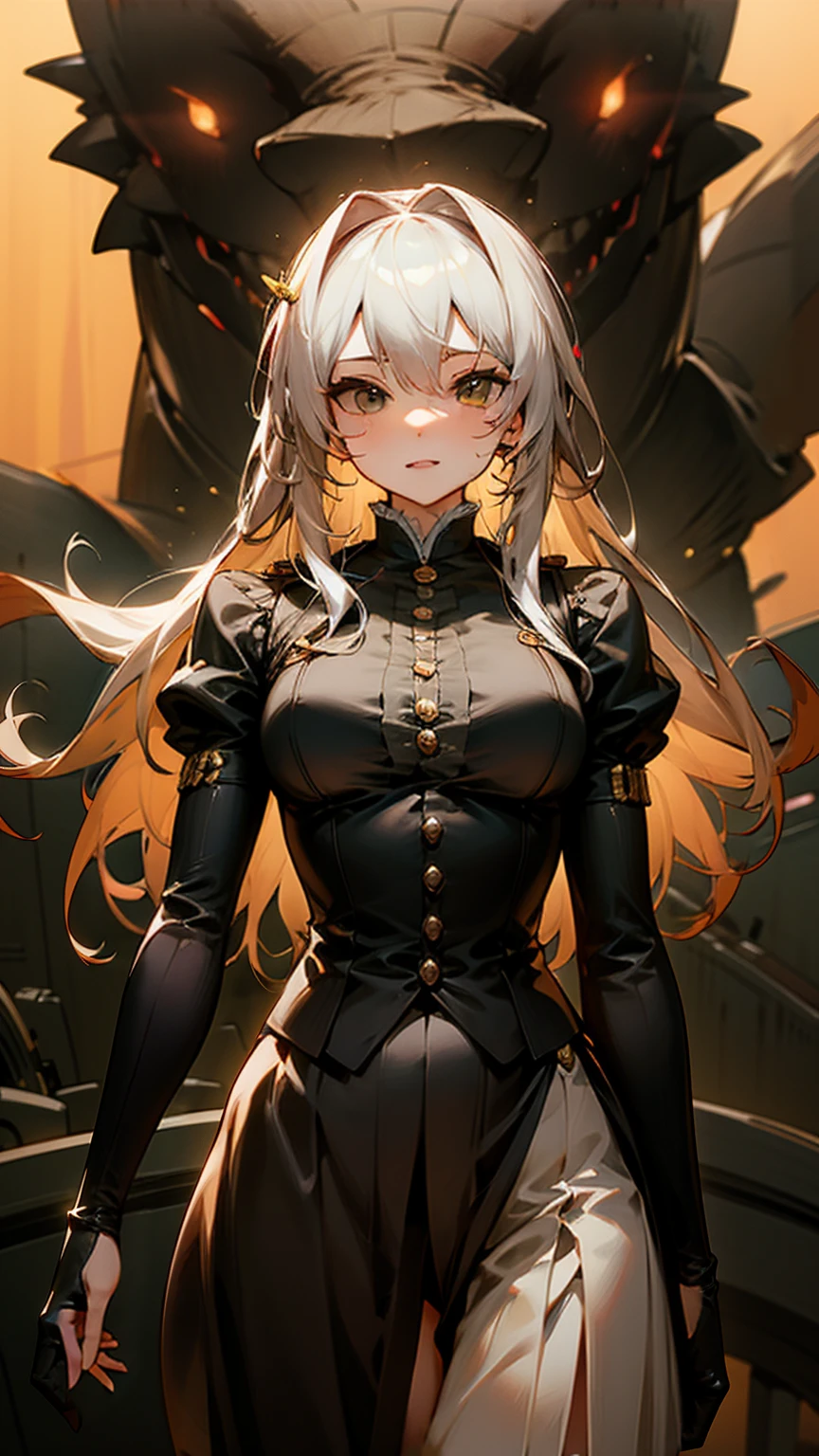 ((Highest quality)), ((masterpiece)), ((detailed)),(Browsing Caution) Black Dragon Parasitic Girl 

(Gray bodysuit )
Long Hair
(Hot and glowing skin) 　seductive smile panties under pantyhose