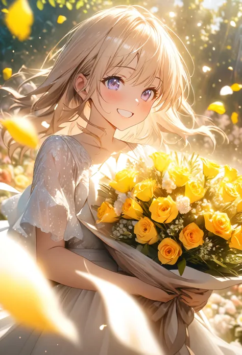 anime, depth of field, cinematic lighting, lens flare, f/1.2, (masterpiece: 1.2), (high resolution), flower garden, girl with a ...