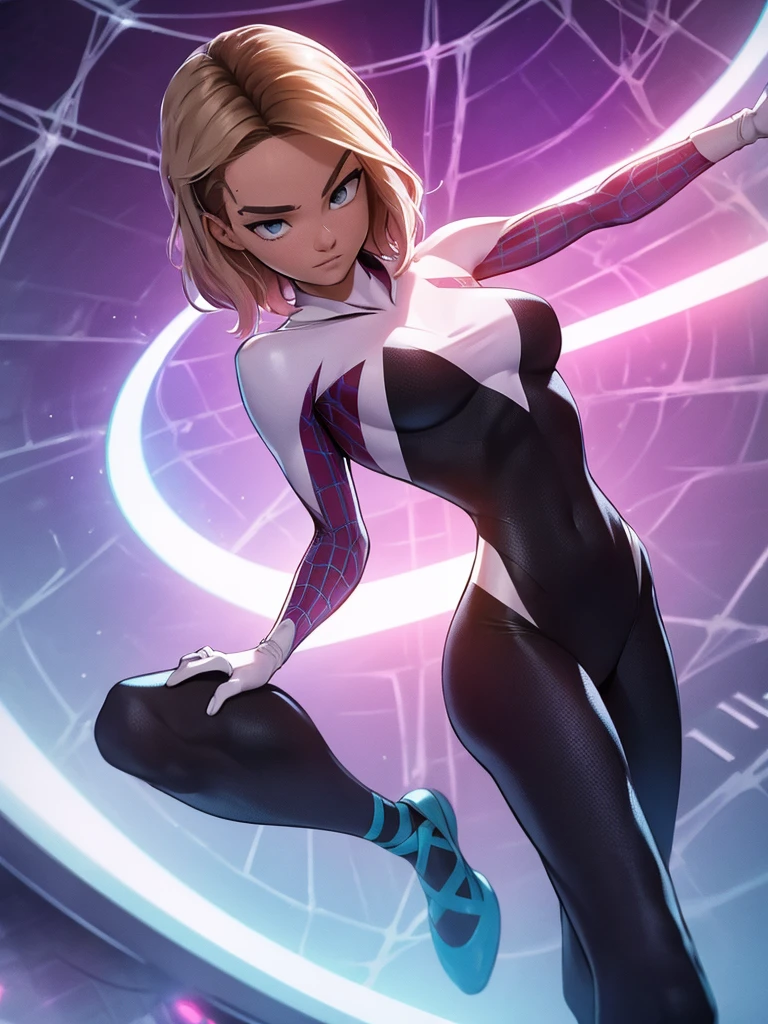 Gwen in the x-men in her new spider x-men suit,Solo, High Resolution, Masterpiece, Best Quality, High Details, High Quality, Large breasts, adult woman,