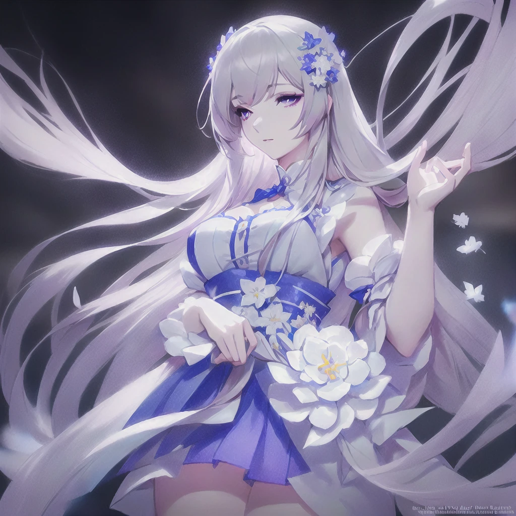 Anime girl with long white hair and blue dress with white flowers, violet eyes., detailed fanart, [ Artedigital 4K ]!!, highly detailed exquisite fanart, Digital art on Pixiv, detailed digital animated art, 8K high quality detailed art, digital animated art, guweiz style artwork, made with anime painter studio, ! dream art germ, fanart best art station