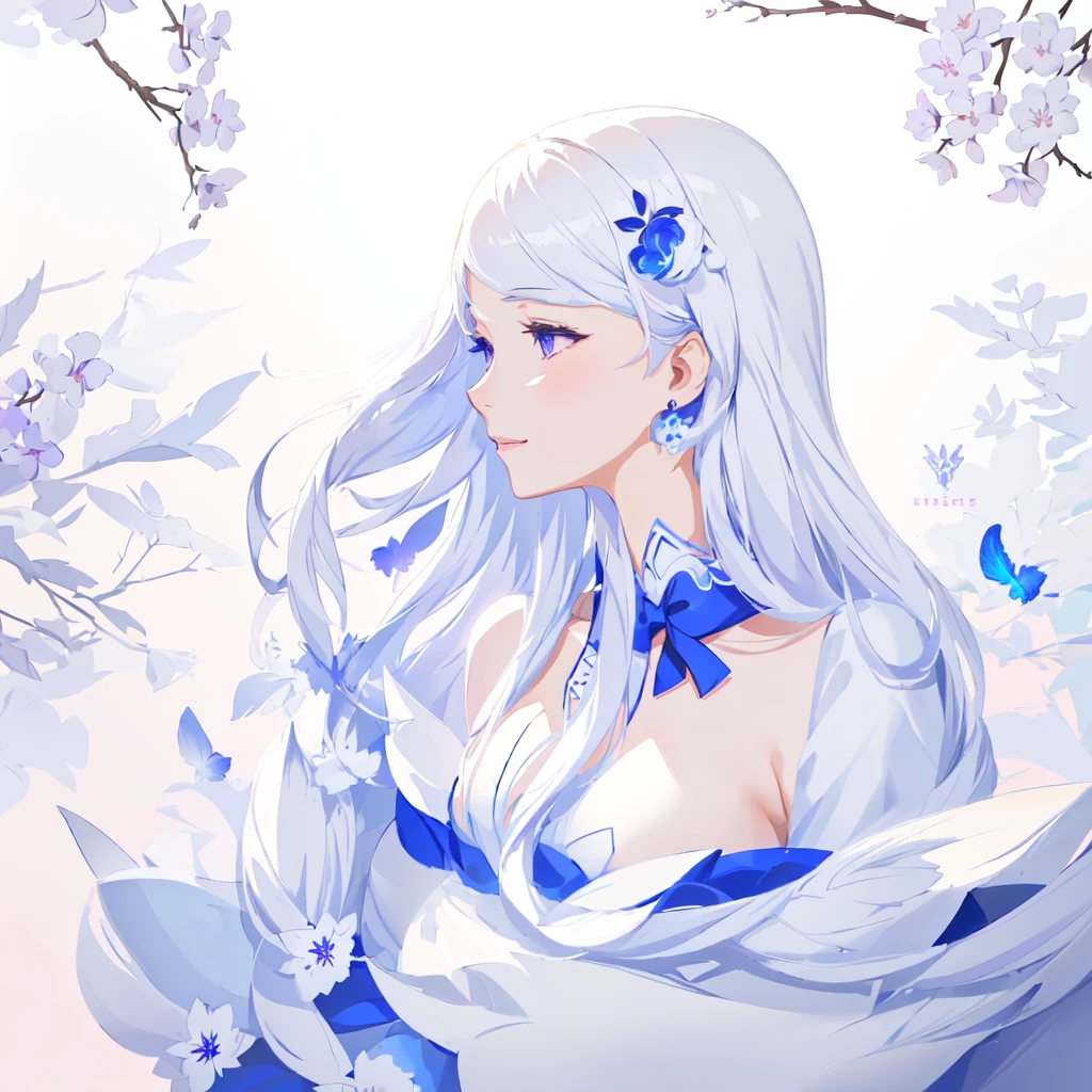 Anime girl with long white hair and blue dress with white flowers, violet eyes, smile., detailed fanart, [ Artedigital 4K ]!!, highly detailed exquisite fanart, Digital art on Pixiv, detailed digital animated art, 8K high quality detailed art, digital animated art, guweiz style artwork, made with anime painter studio, ! dream art germ, fanart best art station