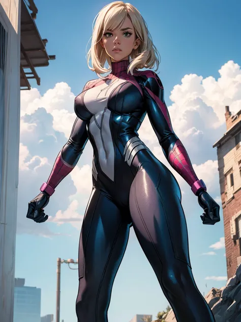 Gwen in the x-men in her new spider x-men suit,Solo, High Resolution, Masterpiece, Best Quality, High Details, High Quality, Lar...