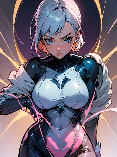 Gwen in the x-men in her new spider x-men suit,Solo, High Resolution, Masterpiece, Best Quality, High Details, High Quality, Lar...