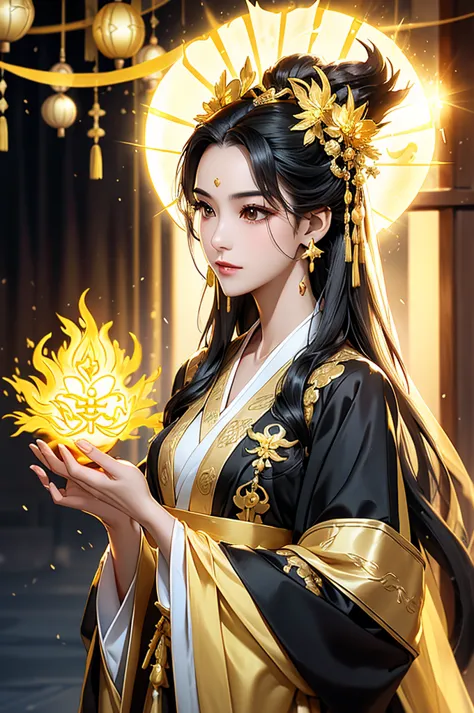 Black Hair, Immortal, Beauty, Royal sister, Stepmother, Gold Yellow Taoist robe, Golden Phoenix Coronet, Hair Bunch, Beautiful  ...