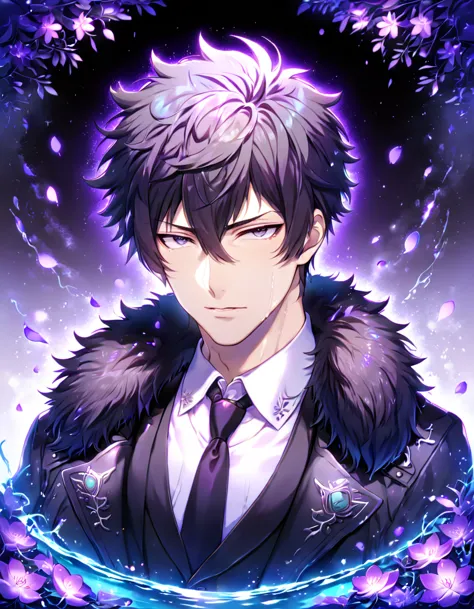 ultra detailed, hdr, highres, absurdres, master piece, kougami shinya, black hair, expressive gray eyes, black coat with a fur c...