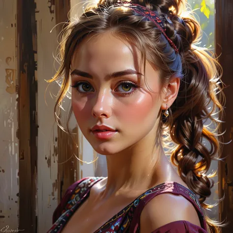 konstantin razumov's style, vladislav nagornov's drawing, wonderful girl, fantastic face, beautiful italian, beautiful appearanc...