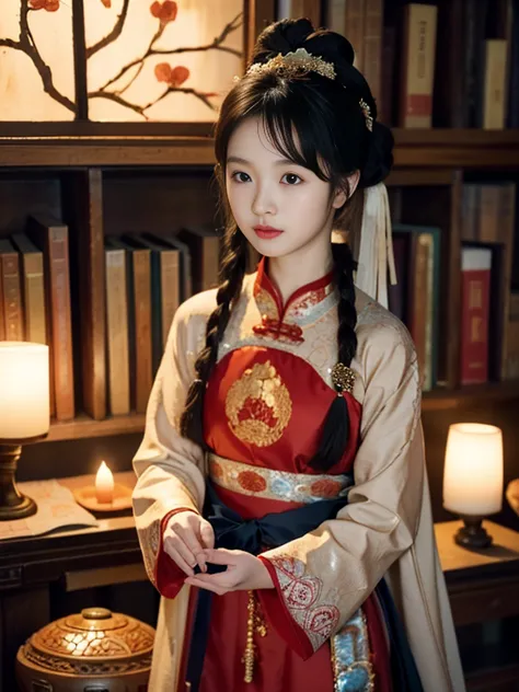 10 years-old ,yang guifei was surrounded by ancient chinese  books and learned about many events and arts., , candle light, fron...