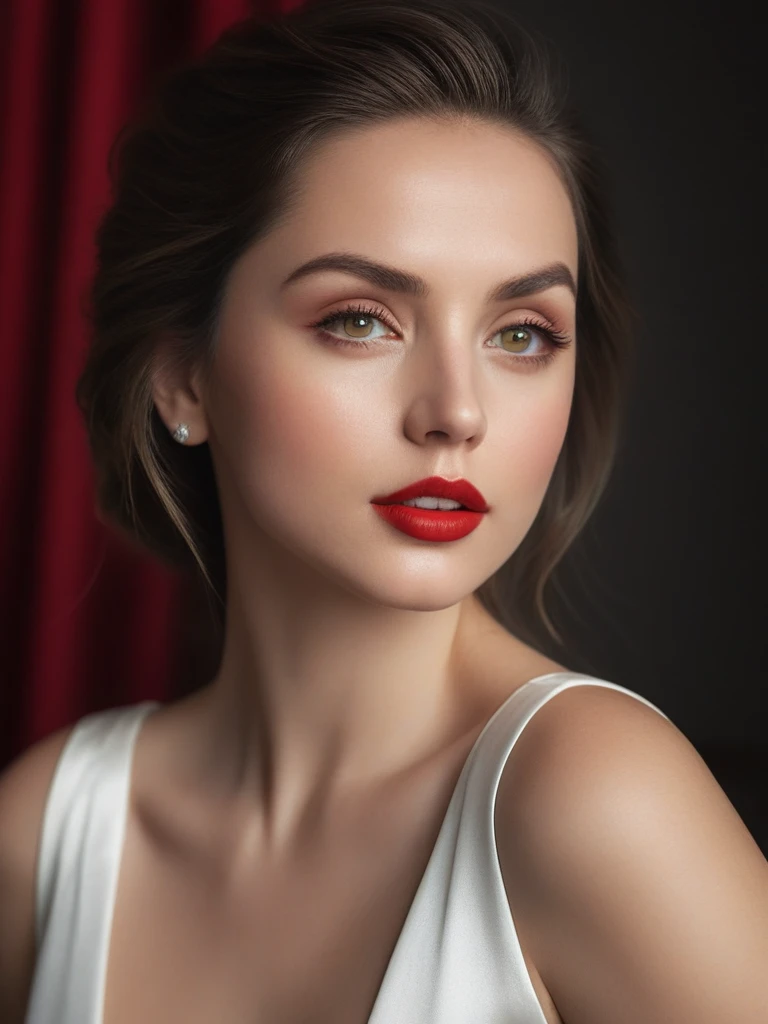 (best quality,4k,8k,highres,masterpiece:1.2),ultra-detailed,(realistic,photorealistic,photo-realistic:1.37),beautiful eyes,beautiful lips,detailed face,red lipstick,gorgeous woman,white dress,elegant fashion model,elegant look,long eyelashes,confident expression,flawless skin,posing gracefully,flowing fabric,soft and silky material,graceful movement,vibrant colors,artistic lighting,studio photo shoot, dreamy atmosphere