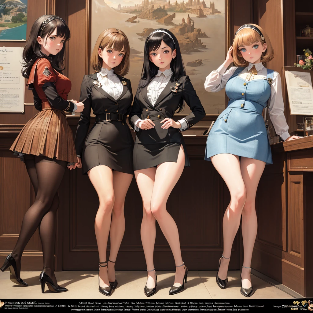 (masterpiece), (best quality), (The finest details), (General view from a distance), (Paper with worn edges), (Secondary Color: Cinnamon), A very beautiful group of schoolgirls，Sexy pose, very detailed face, Retro poster 60s with futuristic lettering&#39;, Western Future Scenery, night (Many stars, moon), shadow (detailed, Strong contrast)