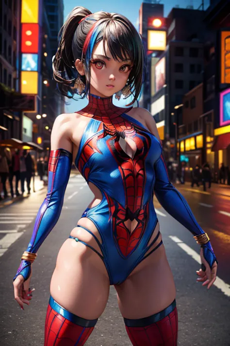 girl, comic accurate spider man costume, combat stance, highly detailed, vibrant appearance, creative behavior, extremly detaile...