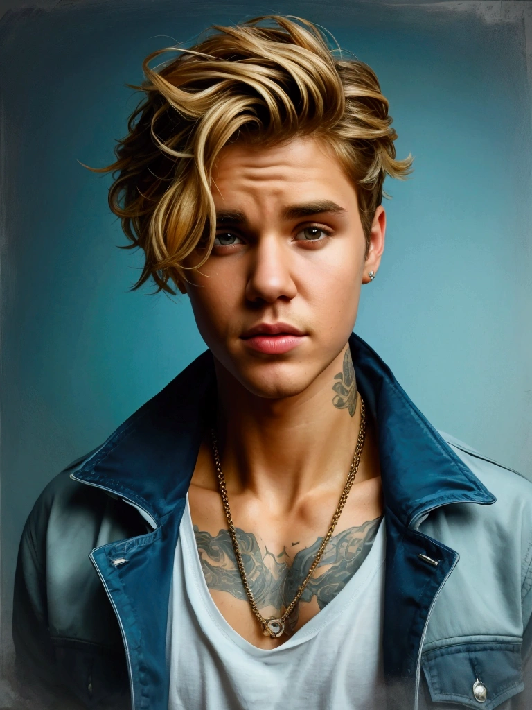 Generate a high-resolution, 4K Ultra HD image of Justin Bieber shirtless, exuding sex appeal with a confident and alluring pose. The image should capture him with a high level of visual impact and appeal, emphasizing his physique and charm. The setting should be cinematic, with excellent quality and attention to detail, highlighting the sexiness of the pose while maintaining a tasteful and respectful presentation.