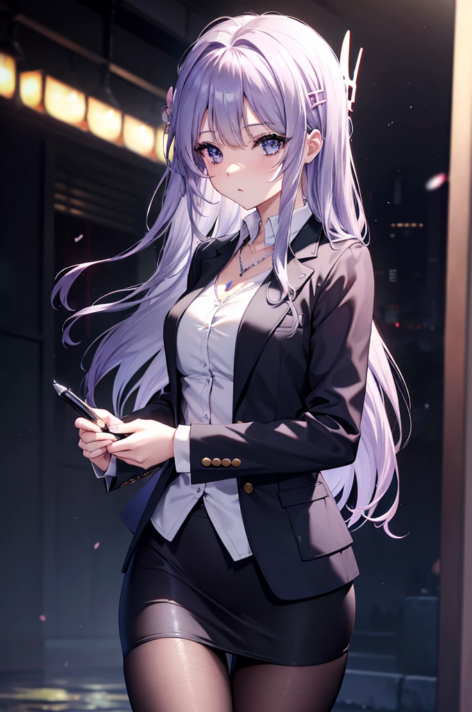 Maisakurajima, sakurajima mai, Long hair, bangrak hair:1.5), hair ornament, (Purple eyes:1.1), hair clips, rabbit hair ornament,Necklace, formal, Black jacket, pencil skirts, Skirt suit, Black pantyhose,crossed legs,Use a fountain pen to write a letter,暗闇の中で現代の書斎で机に面する
BREAK looking at viewer, (Cowboy Shot:1.5),
BREAK (masutepiece:1.2), Best Quality, High resolution, Unity 8k Wallpaper, (Illustration:0.8), (Beautiful detailed eyes:1.6), extra detailed face, Perfect Lighting, extremely details CG, (Perfect hands, Perfect Anatomy),