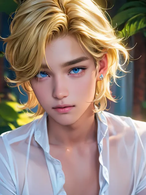 the magical look of a boy with wavy blond hair, rainbow eyes , sparkling eyes ! just sparkles from the eyes - such a piercing lo...