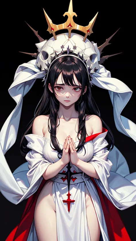 crown of thorns、beautiful woman praying、white robes and tattered clothes、anime style、masterpiece、最high quality、high quality、illu...