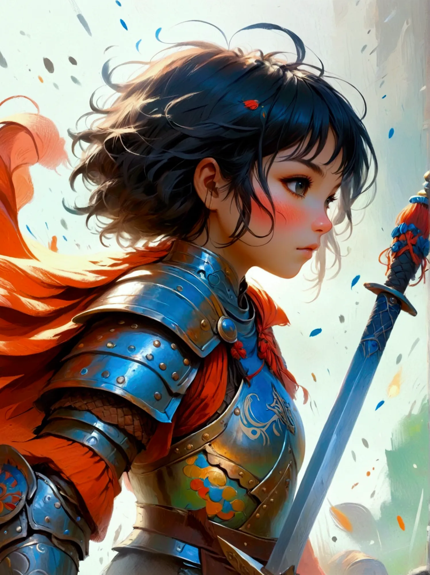 create a digital painting that portrays a brave warrior, symbolizing the battle of health. use bold and vibrant colors to enhanc...