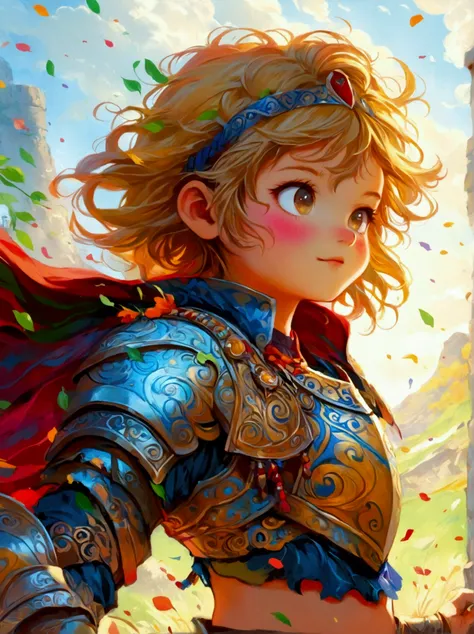 create a digital painting that portrays a brave warrior, symbolizing the battle of health. use bold and vibrant colors to enhanc...