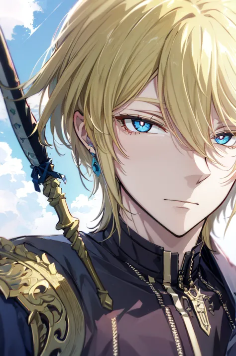 초상화, face_through_torso, arcanepunk, 1man, solo, royalty(prince), light blonde hair, benevolent_face(sky_blue_eyes(spade shaped_...