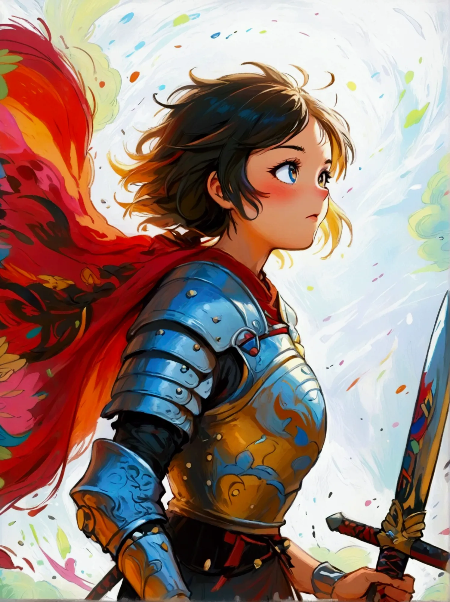 create a digital painting that portrays a brave warrior, symbolizing the battle of health. use bold and vibrant colors to enhanc...