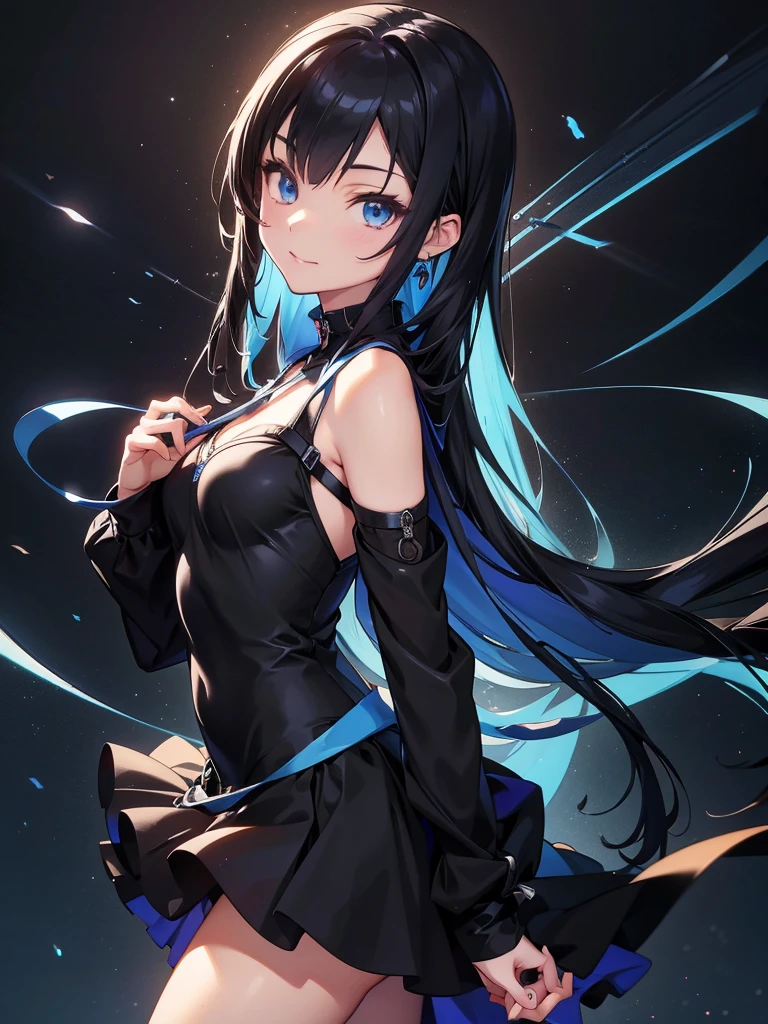 Anime girl with long black hair and blue eyes in a black dress, Anime drawing by Jan J., Pixiv, Self-sastructing art, Best anime 4k konachan wallpaper, Detailed digital anime art, Detailed Key Anime Art, anime art wallpaper 4k, anime art wallpaper 4k, Anime Art Wallpapers 8K, Stunning Anime Face Portraits, Detailed Anime Character Art