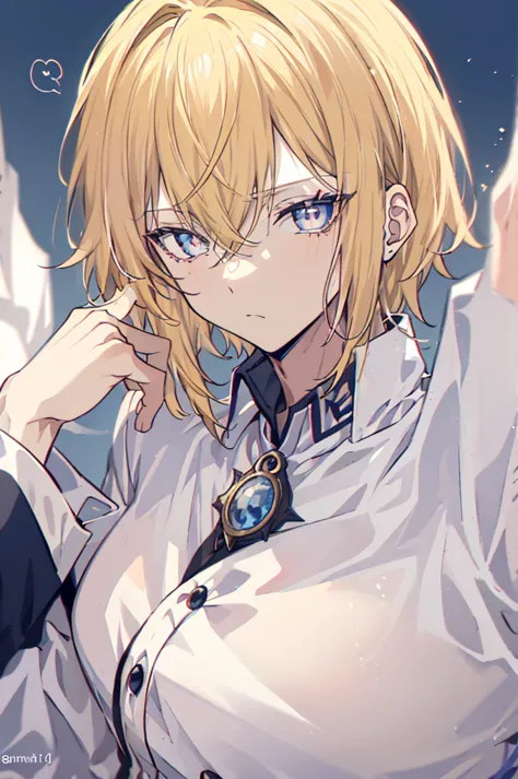 초상화, face_through_torso, arcanepunk, 1male character, solo, royalty(prince), light blonde hair(short hair, messy, layered, tousl...