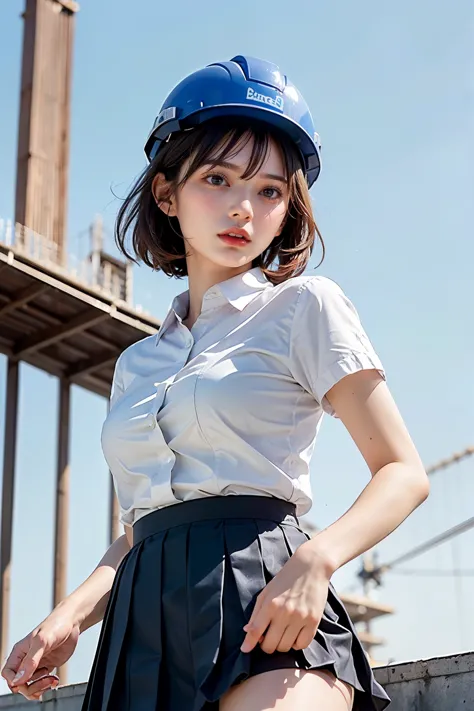 masterpiece, bokeh, (beautiful face), (detailed face), (japanese idle), (white work shirt:1.3), (dark blue pleated skirt:1.3), (...