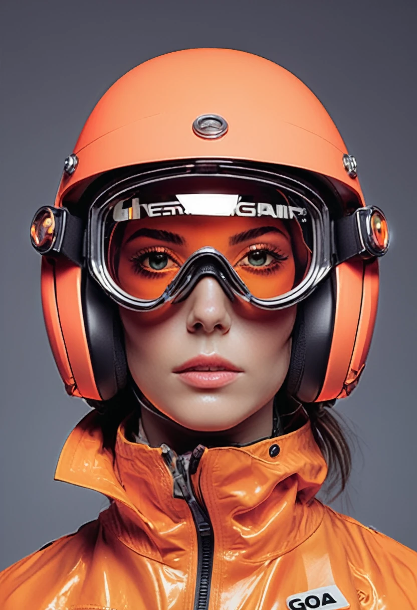 She, futuristic materials, urban chic,big enduro goggles,motocross enduro design helmet with  neon colours, reflective surfaces, avant-garde design, cyberpunk vibes, GQ Style Magazine, neon-lit .,highly intricate,1968, 60s,hyper detailed, photorealistic,,
