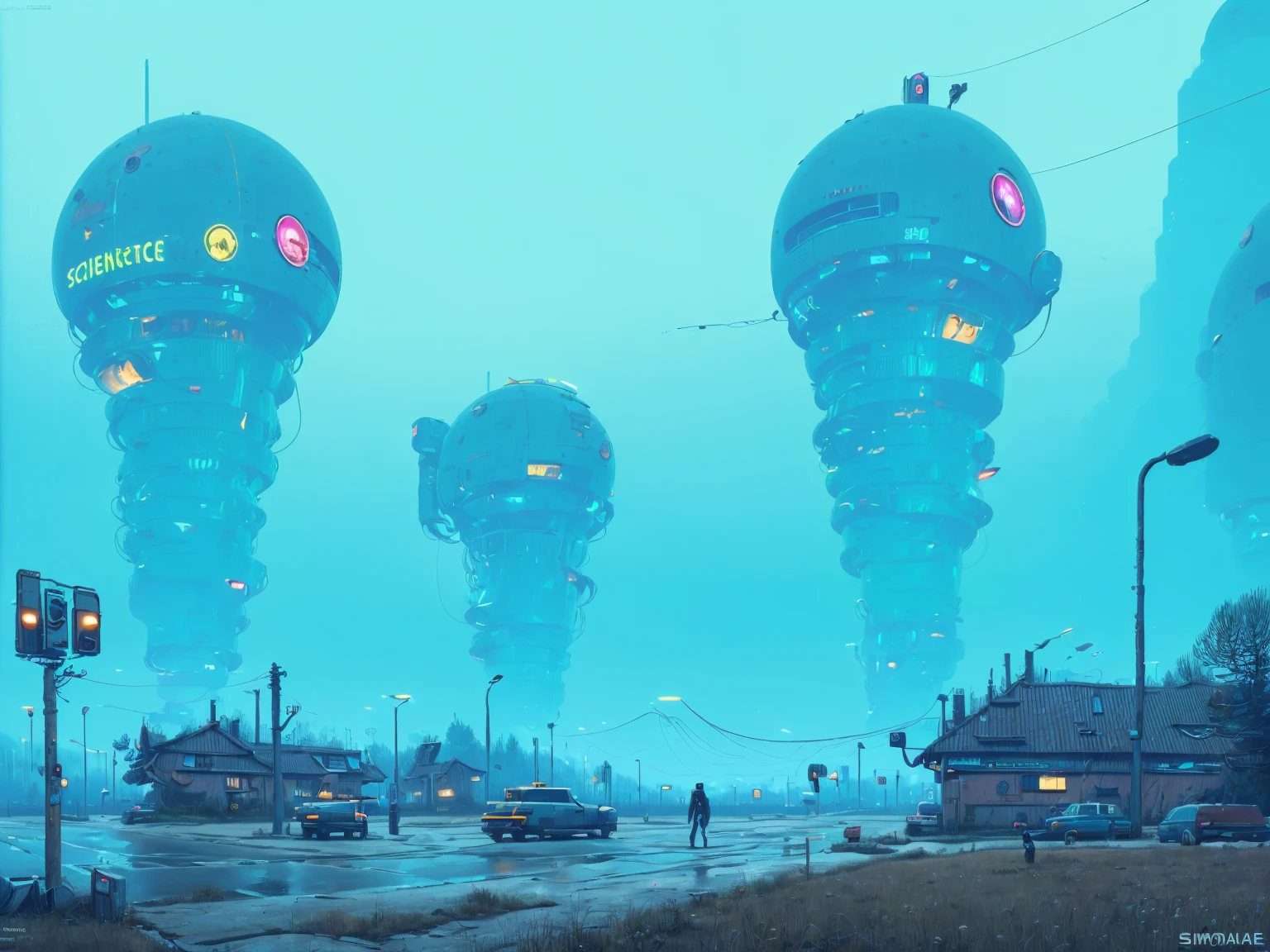 (lora:21Stalenhag:1),(masterpiece), (best quality), (ultra-detailed), (best illustration), (best shadow), (absurdres),((draw by Simon Stlenhag)), Simon Stlenhag style,SIMON STÅLENHAG,(((science fiction city))), cyberpunk scene v1.0 by Tooimage