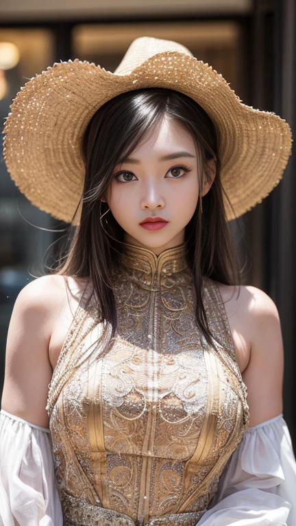 Cowgirl、Incredibly beautiful proportions、Captivating beauty、Western style、9 head and body,(Highest quality, masterpiece:1.4), (realism:1.2), (Realistic:1.2), (Absurd:1.2), (Realistic:1.3), One girl,Realistic Skin,alone,( とてもBig eyes,Beautiful attention to detail, Symmetrical eyes), Outdoor,Ezvian everywhere､The body is slim、The body is slim,Big eyes,Big Mouth,