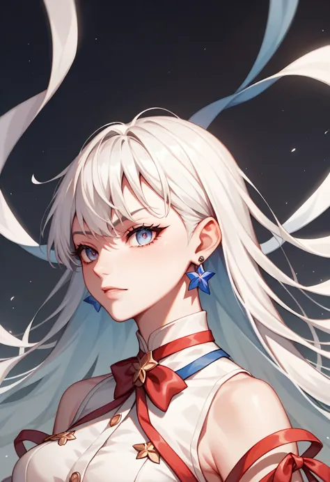 march7th, multicolored_eyes, ribbon earrings, white hair, long hair, (masterpiece), long hair, isometric, uhd, high detail, anim...