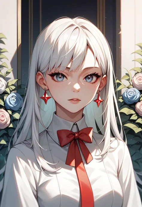 march7th, multicolored_eyes, ribbon earrings, white hair, long hair, (masterpiece), long hair, isometric, uhd, high detail, anim...