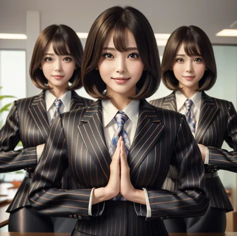 (best quality, masterpiece:1.5), (ultra-detailed, realistic:1.37),4k,(4woman:1.5),japanese,cute,beautiful,(office uniform:1.2),(...