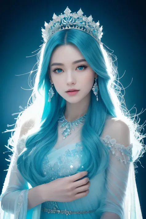 the iceberg queen is tall.、beautiful looking woman。she&#39;s got ice blue hair，it&#39;s like winter ice，gives off a mysterious a...