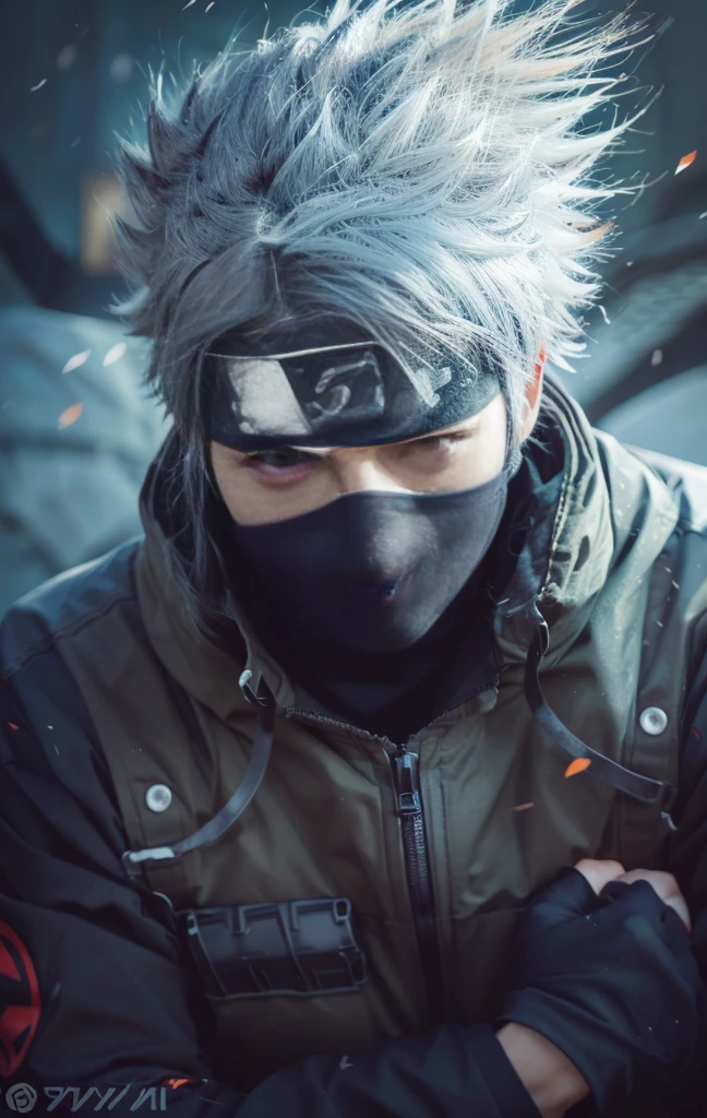 Close-up of a person wearing a mask and face mask., kakashi hatake, kakashi, Anime Badass 8K, Anime Style 4 K, anime wallpaper 4k, anime wallpaper 4 k, anime wallpaper 4k, Naruto art style, manga wallpaper 4 k, anime wallpaper 4k konachan ที่ดีที่สุด, shinobi, Realistic anime style