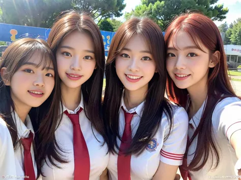 (super cute korean schoolgirl takes a commemorative photo with her beautiful best friend:1.2)(laughing:1.2)(beautiful sweat:1.1)...