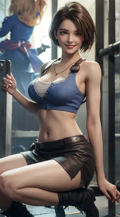 jill valentine,resident evil 3,3d,pause,areola,blue eyes,boots,chest,chest outside,brown hair,woman,woman focus,小さなchest,nipples...