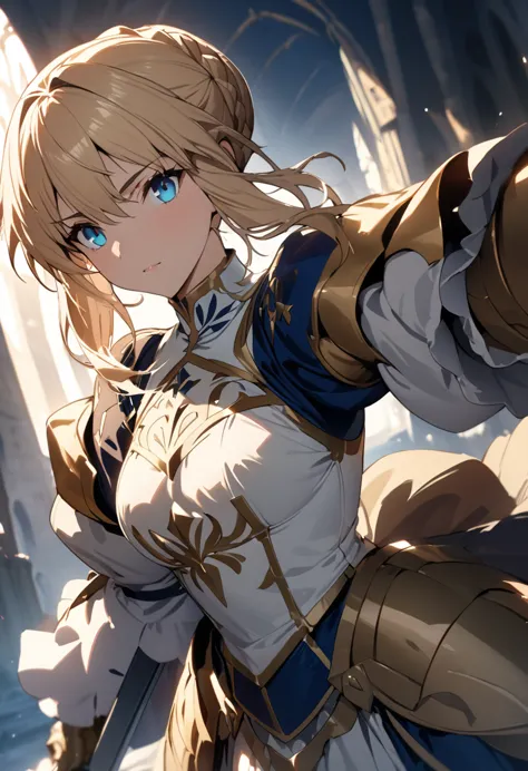 (masterpiece:1.2), (highest quality:1.2), perfect eyes, perfect face, perfect lighting,1girl, holding sword artoria pendragon \(...