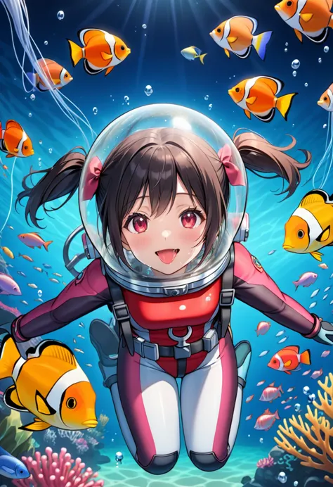 black hair, red eyes, eva helm, bubble helmet, space helmet tongue out, drooling,1girl, short hair, solo, looking at viewer, rea...