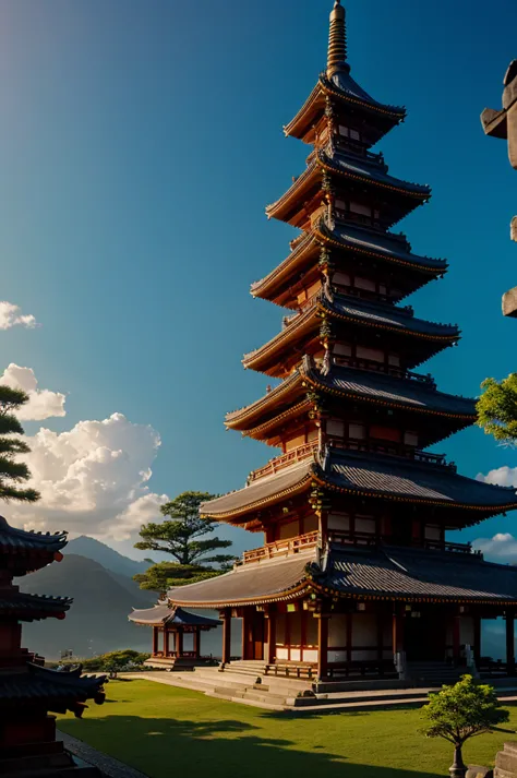 shrines and temples、atmospheric、scenic、cyber-、unreal、high quality、