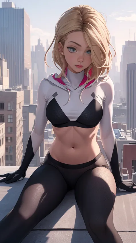 (high quality, ​masterpiece, detailed), city detailed scenario, city detailed background, alone, gwen, blond hair, multi-colored...