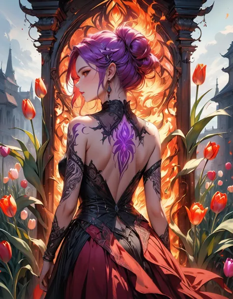 arafed, dark fantasy art, fantasy art, goth art, a picture of a tattoo of a tulip on the back of a female elf, a glowing tattoo ...