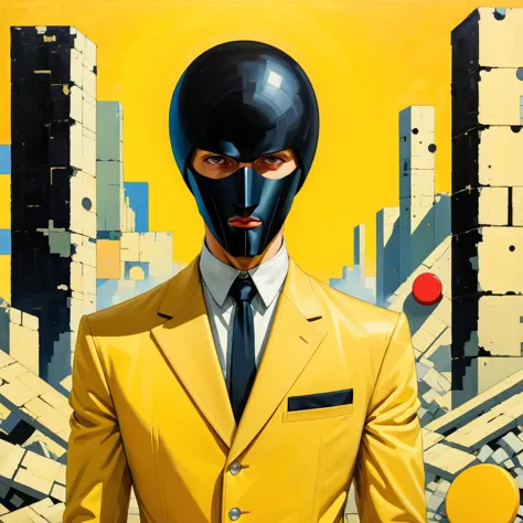 anime artwork in the style of kazimir malevich,kazimir malevich style,kazimir malevich art,kazimir malevich,man in a yellow suit...