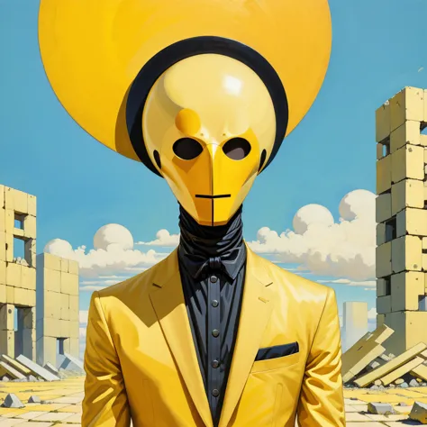 anime artwork in the style of kazimir malevich,kazimir malevich style,kazimir malevich art,kazimir malevich,man in a yellow suit...