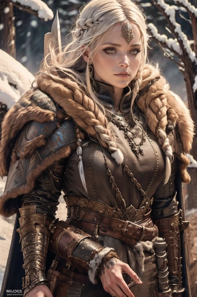 1girl, (warrior), winter clothes, (blood on face:0.8), (Norse:1.1),intricate, fur, shoulder armor, , long hair, (eyeliner:1), wind, blizzard, looking at viewer,jewelry,blue eyes ,detailed background, depth of field,glowing eyes (masterpiece, high quality:1), dual wielding,fist,Lady Knight，anatomical correct，epic fantasy digital art，tmasterpiece，8k，high-definition resolution，detailed drawing，Quality Superior，, Epic composition,​masterpiece, Best Quality, detailed, Cinematics, 4k, Background with:Viking buildings built on snowy fjord cliffs, Fierce viking woman warrior wearing armor and fur coat with rune tattoos,(best quality,4k,highres),(realistic,physically-based rendering),a girl,armor:simple,winter,fur,holding a sword,serious expression,vivid colors,portrait,sharp focus,studio lighting,detail of the eyes,metal texture,cold environment,forest background,falling snow,smoke effect,(best quality,4k,highres),(realistic,physically-based rendering),a girl,armor:simple,winter,fur,holding a sword,serious expression,vivid colors,portrait,sharp focus,studio lighting,detail of the eyes,metal texture,cold environment,forest background,falling snow,smoke effect
