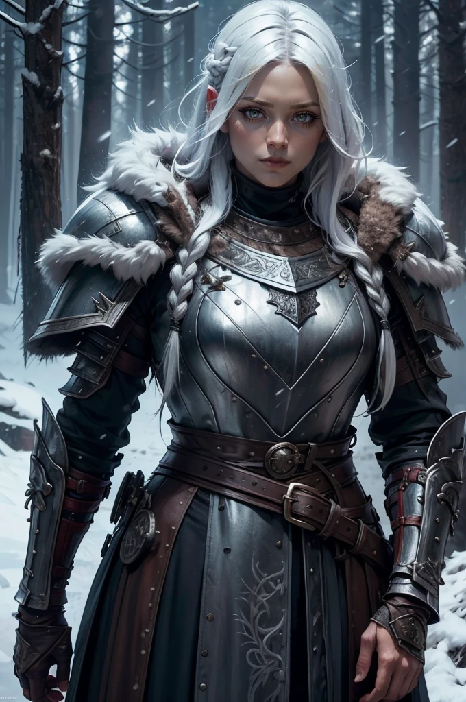 1girl, (warrior), winter clothes, (blood on face:0.8), (Norse:1.1),intricate, fur, shoulder armor, , long hair, (eyeliner:1), wind, blizzard, looking at viewer,jewelry,blue eyes ,detailed background, depth of field,glowing eyes (masterpiece, high quality:1), dual wielding,fist,Lady Knight，anatomical correct，epic fantasy digital art，tmasterpiece，8k，high-definition resolution，detailed drawing，Quality Superior，, Epic composition,​masterpiece, Best Quality, detailed, Cinematics, 4k, Background with:Viking buildings built on snowy fjord cliffs, Fierce viking woman warrior wearing armor and fur coat with rune tattoos,(best quality,4k,highres),(realistic,physically-based rendering),a girl,armor:simple,winter,fur,holding a sword,serious expression,vivid colors,portrait,sharp focus,studio lighting,detail of the eyes,metal texture,cold environment,forest background,falling snow,smoke effect,(best quality,4k,highres),(realistic,physically-based rendering),a girl,armor:simple,winter,fur,holding a sword,serious expression,vivid colors,portrait,sharp focus,studio lighting,detail of the eyes,metal texture,cold environment,forest background,falling snow,smoke effect
