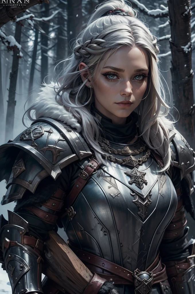 1girl, (warrior), winter clothes, (blood on face:0.8), (Norse:1.1),intricate, fur, shoulder armor, , long hair, (eyeliner:1), wind, blizzard, looking at viewer,jewelry,blue eyes ,detailed background, depth of field,glowing eyes (masterpiece, high quality:1), dual wielding,fist,Lady Knight，anatomical correct，epic fantasy digital art，tmasterpiece，8k，high-definition resolution，detailed drawing，Quality Superior，, Epic composition,​masterpiece, Best Quality, detailed, Cinematics, 4k, Background with:Viking buildings built on snowy fjord cliffs, Fierce viking woman warrior wearing armor and fur coat with rune tattoos,(best quality,4k,highres),(realistic,physically-based rendering),a girl,armor:simple,winter,fur,holding a sword,serious expression,vivid colors,portrait,sharp focus,studio lighting,detail of the eyes,metal texture,cold environment,forest background,falling snow,smoke effect,(best quality,4k,highres),(realistic,physically-based rendering),a girl,armor:simple,winter,fur,holding a sword,serious expression,vivid colors,portrait,sharp focus,studio lighting,detail of the eyes,metal texture,cold environment,forest background,falling snow,smoke effect
