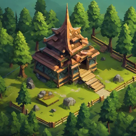 ((masterpiece, best quality)), absurdres, isometric_setting, high angle, woods, forest, grassfield