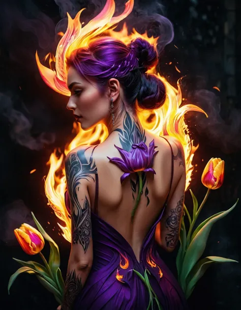 arafed, dark fantasy art, fantasy art, goth art, a picture of a tattoo of a tulip on the back of a female elf, a glowing tattoo ...