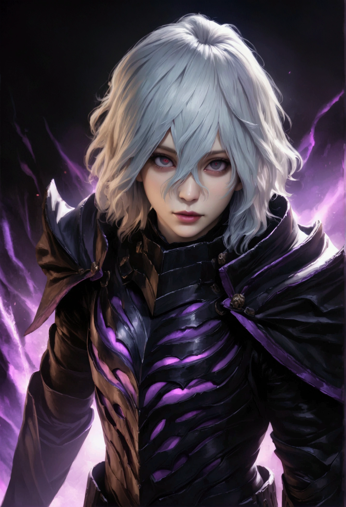 Tomura Shigaraki, pale skin and dark and sinister character with black hair, black eyes with purple pupils, wearing black armor with purple details, exuding a powerful and ominous presence, surrounded by an aura of purple energy lighting, dark and brooding atmosphere,best quality,4k,8k,highres,masterpiece:1.2,ultra-detailed,realistic,photorealistic,photo-realistic:1.37,HDR,UHD,studio lighting,ultra-fine painting,sharp focus,physically-based rendering,extreme detail description,professional,vivid colors,bokeh,dark fantasy,digital art,concept art