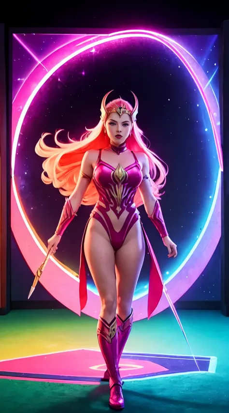 ((full body image, permanent, down to earth))  she-ra, tym warrior, intricate facial details, poster style, icon, energetic colo...