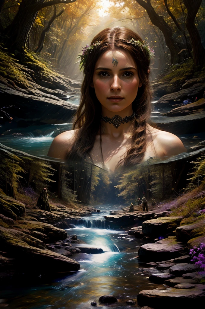 (photorealistic:1.4), hyperrealistic, intricate, sharp focus, cinematic lighting, 8K UHD BREAK photo of a woman sitting next to a river in a forest, (edgFae, fairy wings), choker, headband, hip belt BREAK disheveled Caramel Brown hair BREAK [by greg rutkowski:0.5], [by Boris Vallejo:0.7], [by luis royo:0.3], detailed shadows, detailed skin, skin pores  